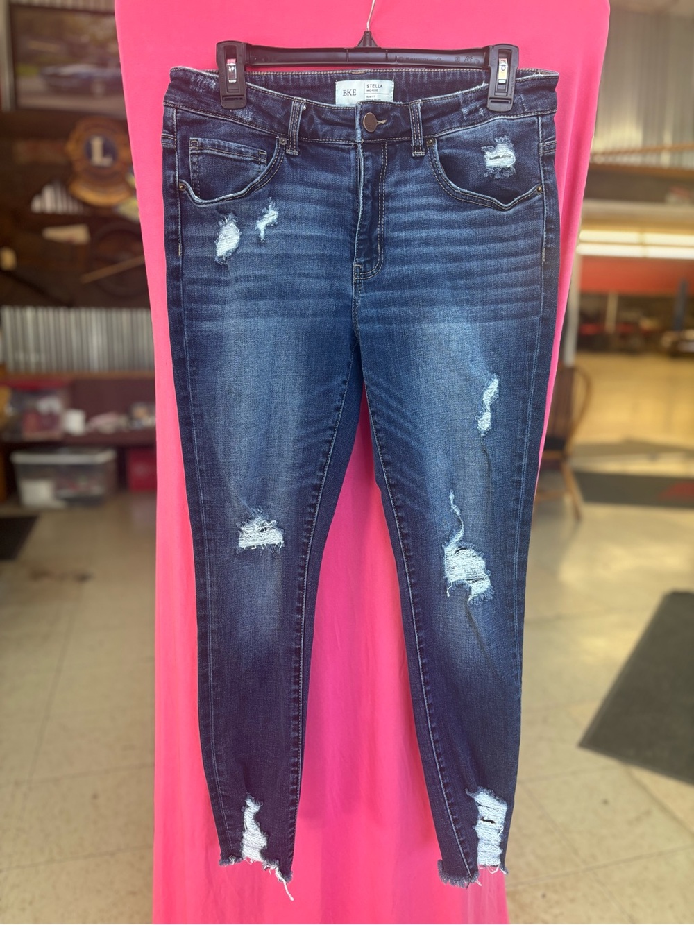BKE Women's Ripped Skinny Jeans in Medium Dark Blue